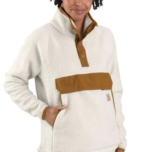 Carhartt White & Tan Sherpa Fleece 1/4  Snap Pullover Size Small Relaxed Fit